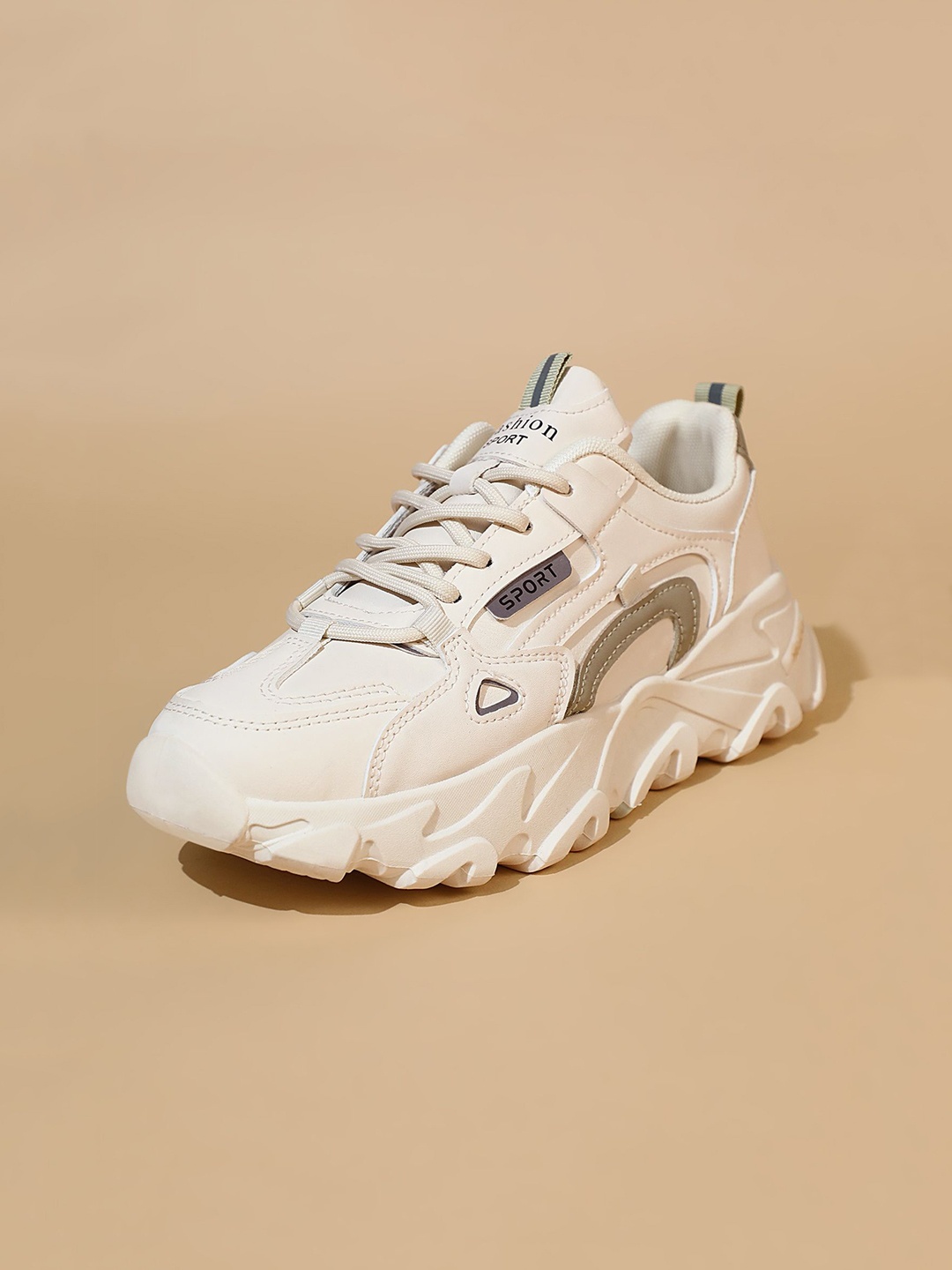 

LULU & SKY Women Round Toe PU Sneakers, Beige
