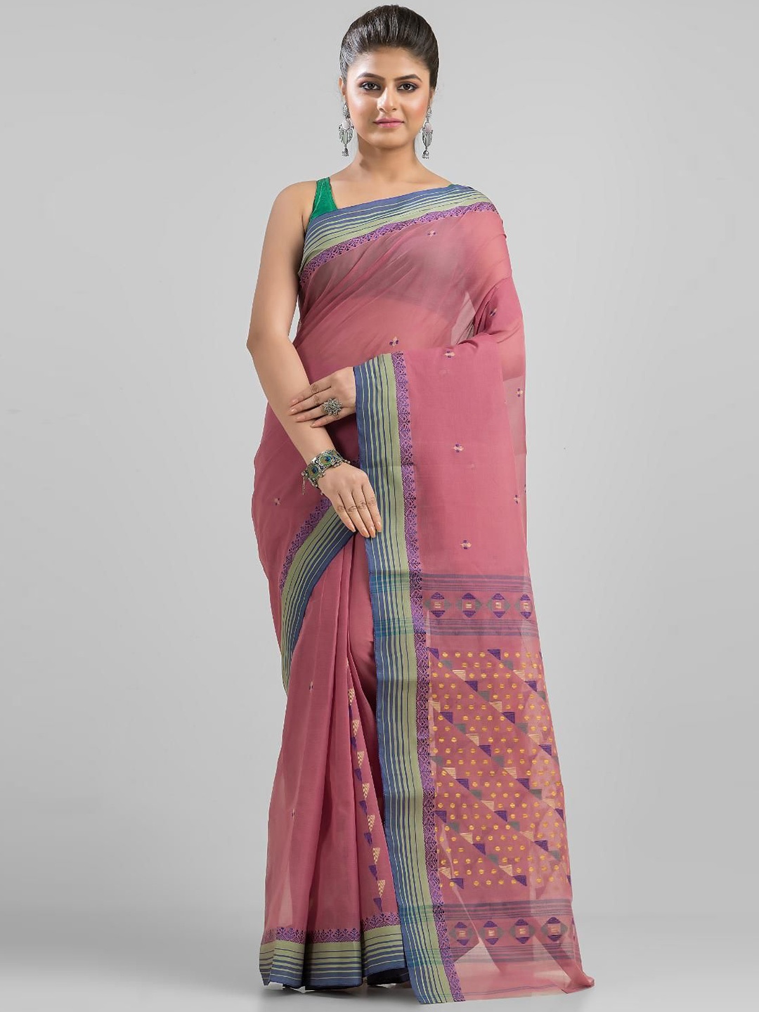 

SAJASAJO Ethnic Motifs Pure Cotton Saree, Mauve