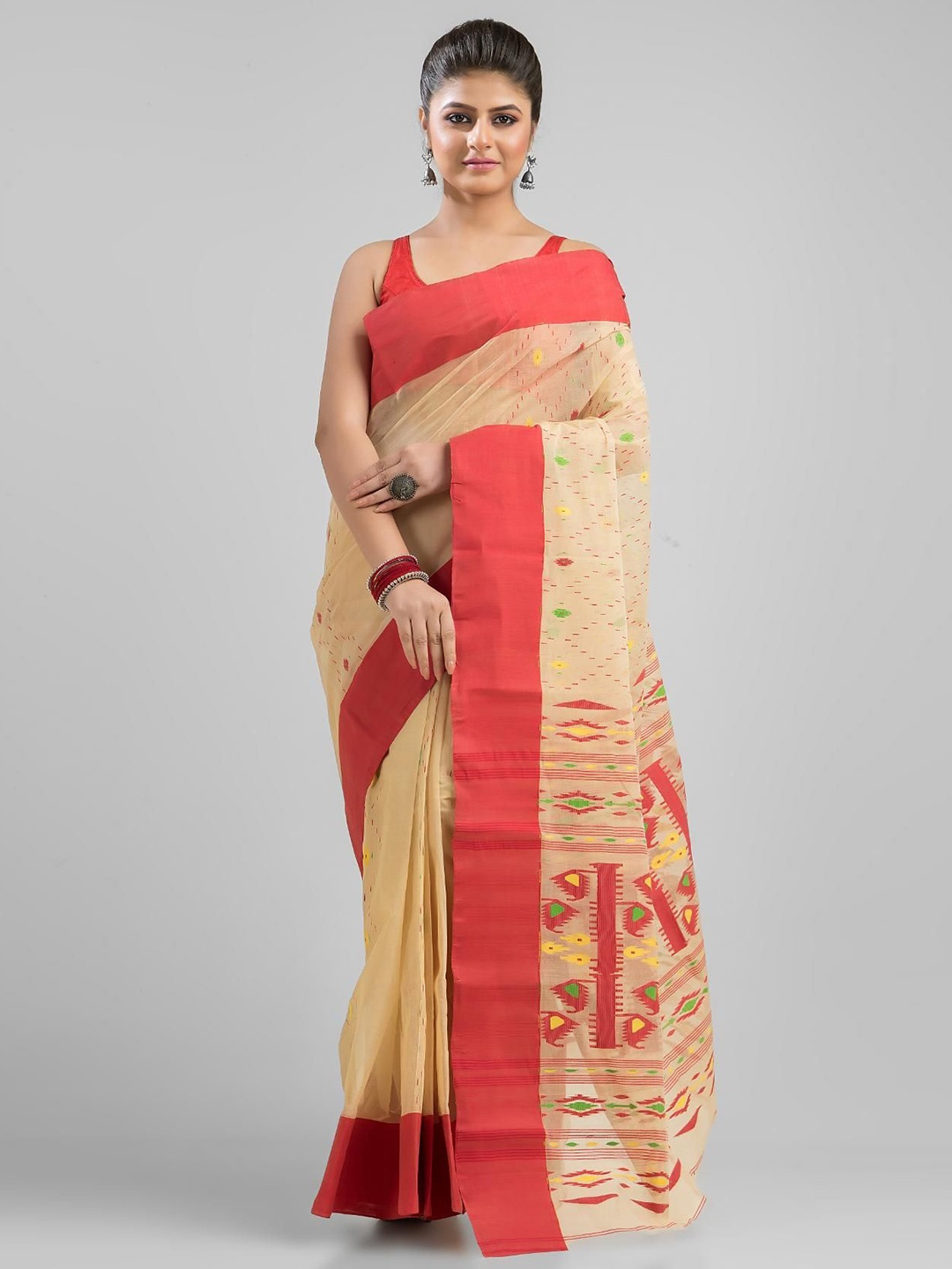

SAJASAJO Ethnic Motifs Pure Cotton Saree, Beige