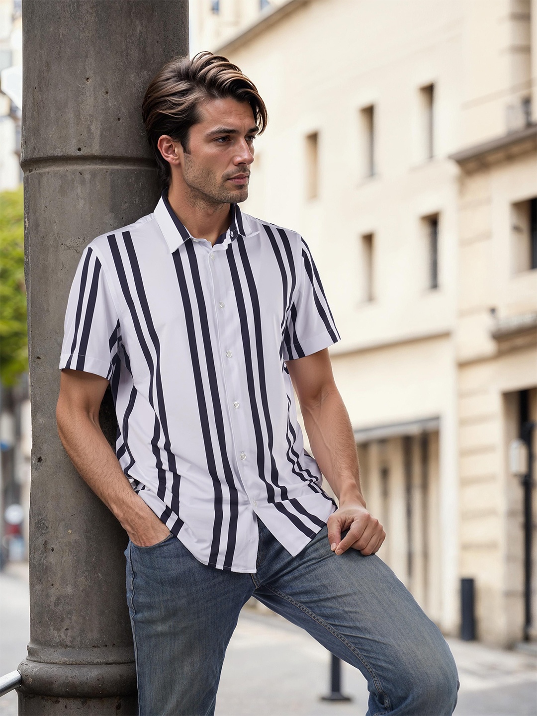

Celio Men Classic Spread Collar Striped Nylon Casual Shirt, White