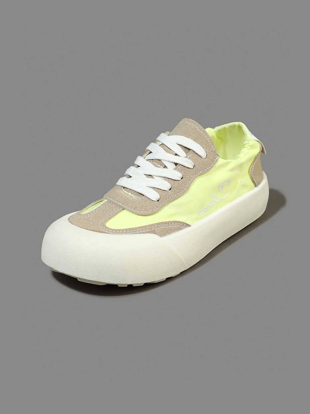 

LULU & SKY Women PU Round Toe Lace-Ups Sneakers, Yellow