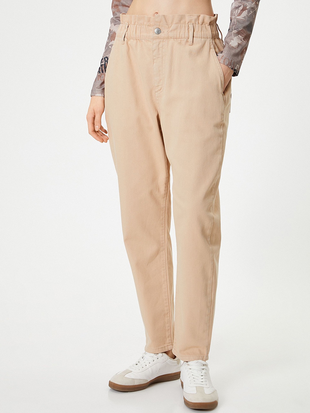 

Koton Women Regular Fit Mid-Rise Cotton Trousers, Camel brown