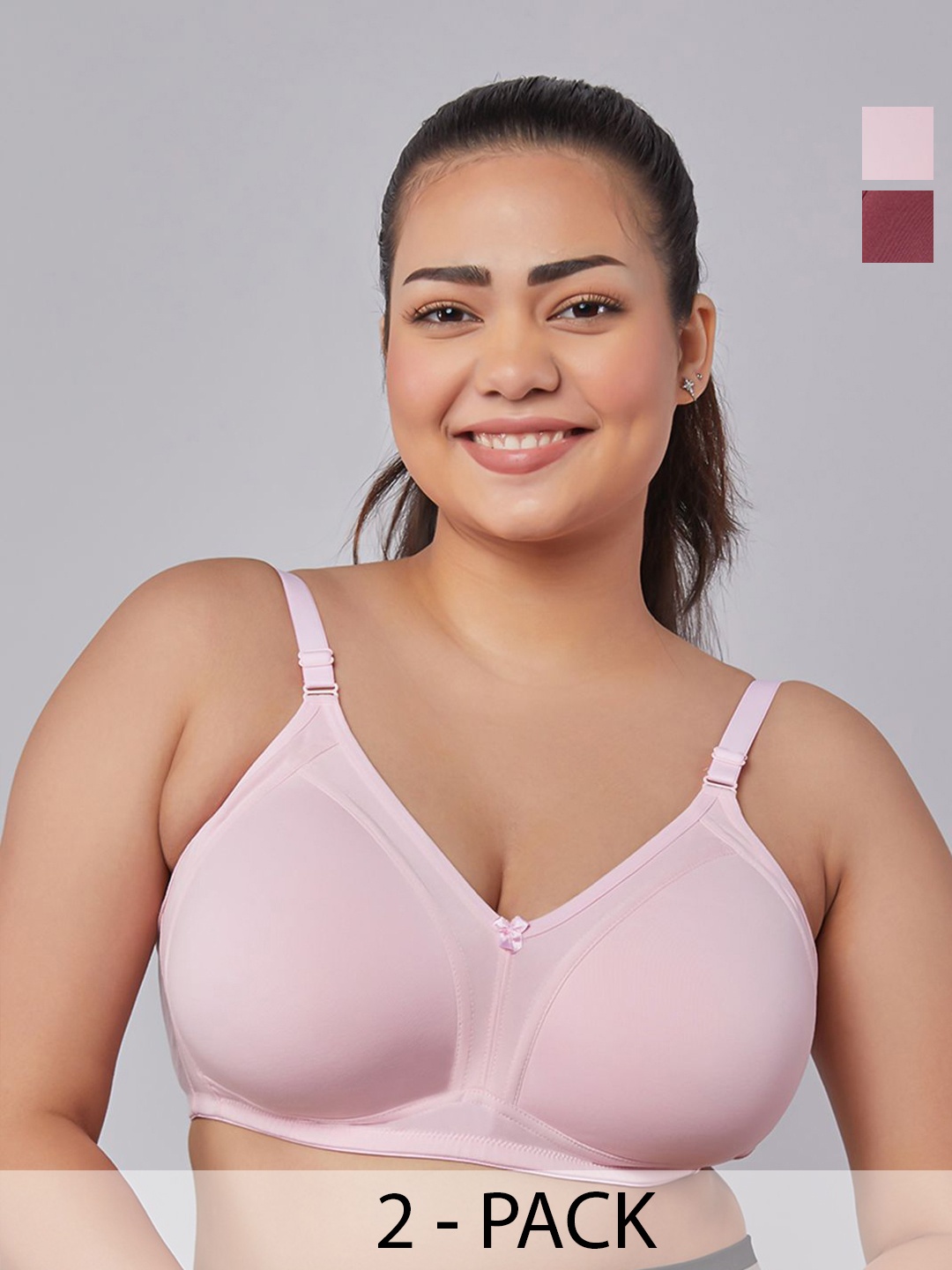 

MAASHIE Pack of 2 Full Coverage Padded Bra PNK-WNE, Pink