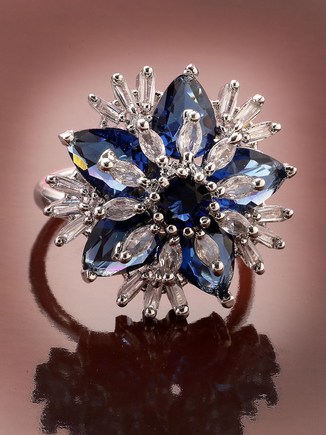 

ADIVA Silver-Plated American Diamond-Studded Finger Ring