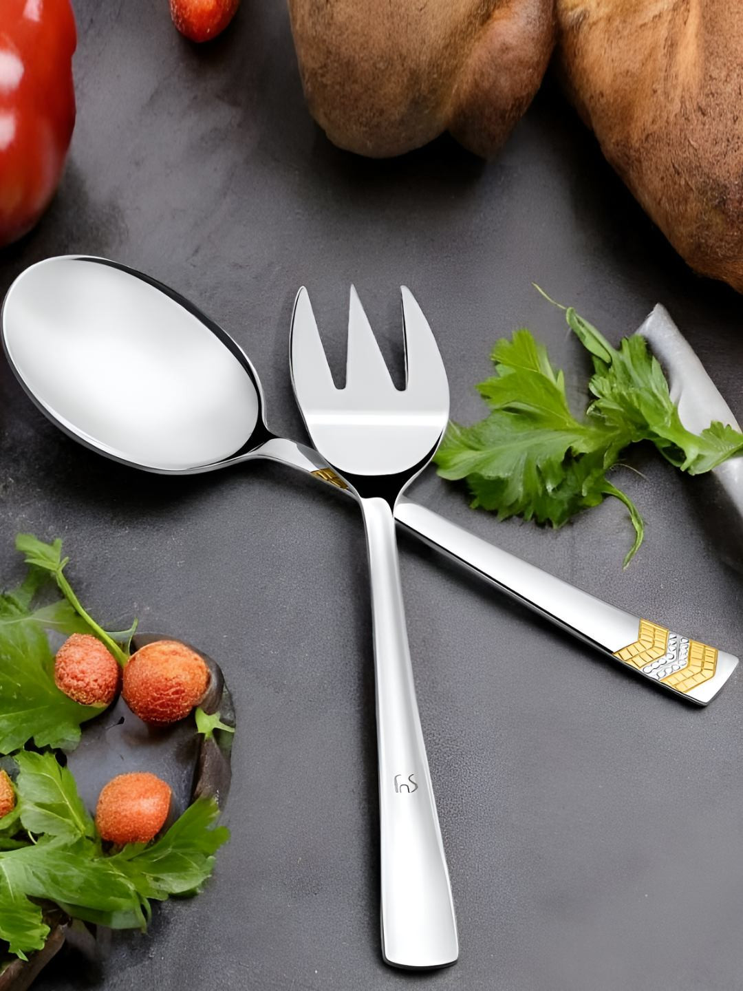 

FNS 2 Pcs Stainless Steel Textured Serving Spoons, Silver