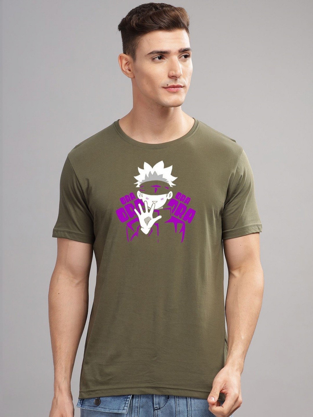 

ADRO Men Printed Applique T-shirt, Olive