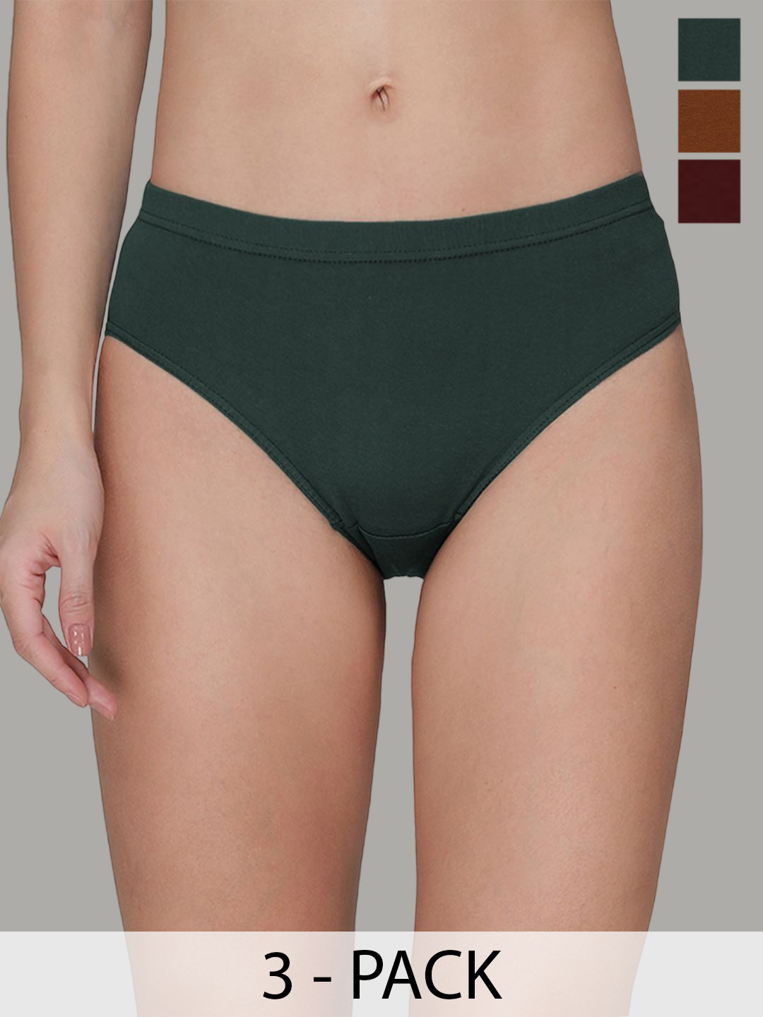 

AMUL COMFY Women Pack of 3 Mid-Rise Hipster Panty Briefs, Green