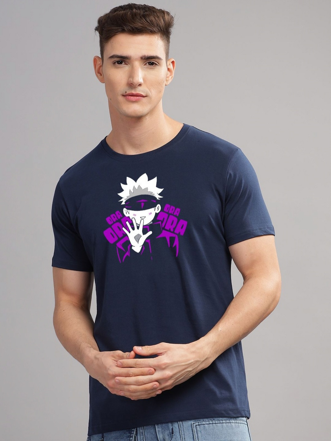 

ADRO Men Printed Applique T-shirt, Navy blue
