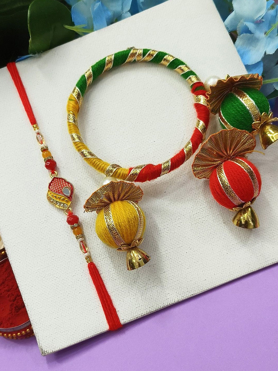 

StileAdda Bhaiya Bhabhi Stones Studded & Beaded Thread Rakhi, Gold