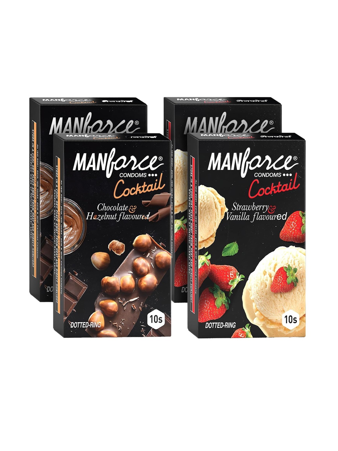 

Manforce Men Set Of 4 Strawberry & Vanilla and Chocolate & Hazelnut- 10 Pcs Each, Black