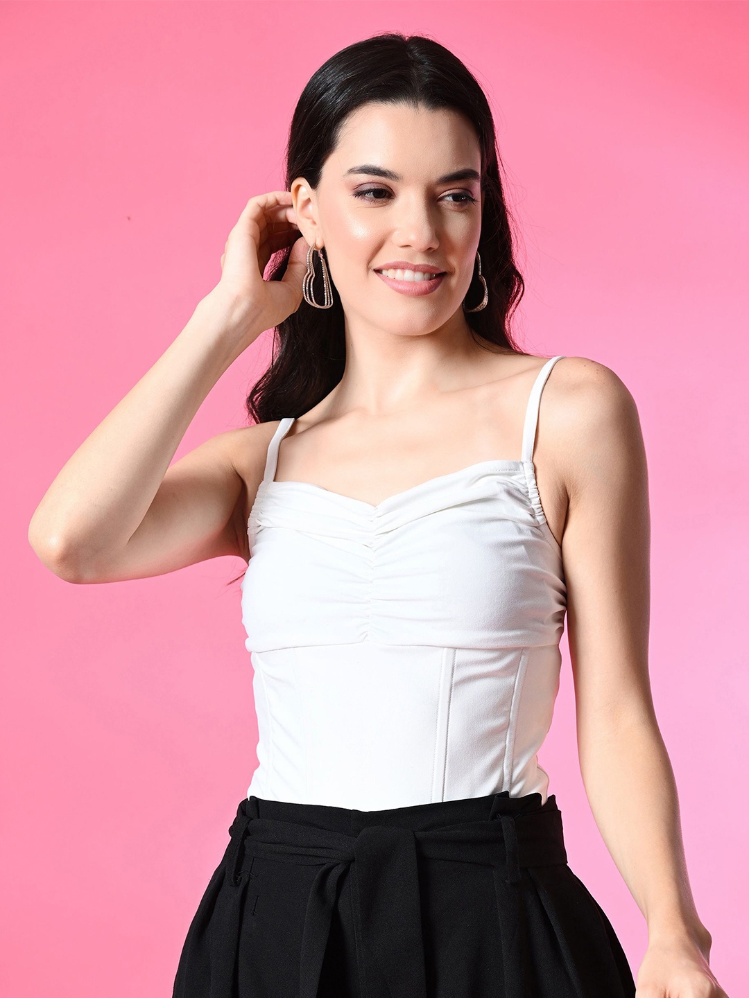 

PANDORNA Women Solid Shoulder Straps Nylon Top, White