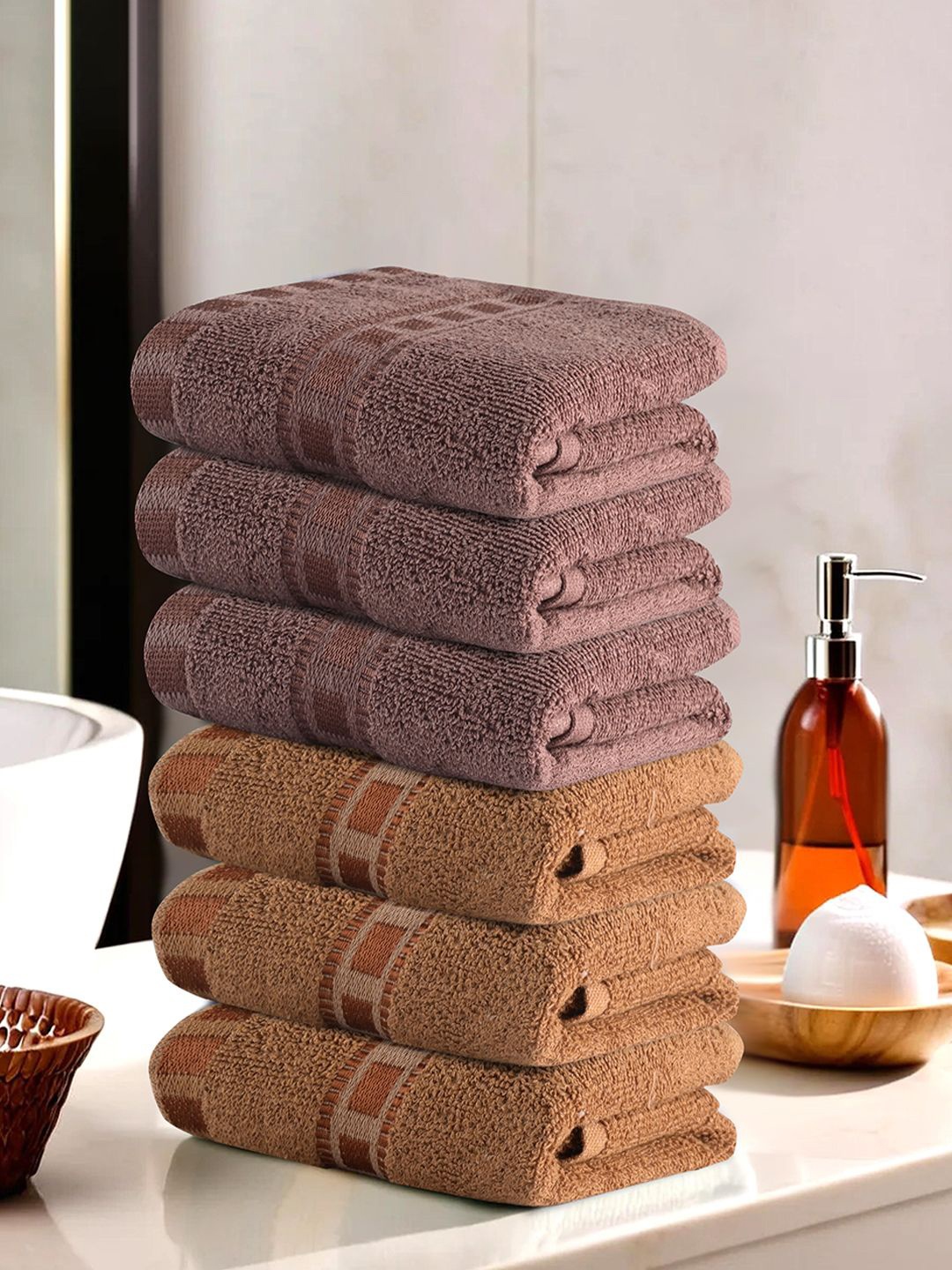 

Kuber Industries Brown & Purple 6 Pieces GSM 225 Face Towels