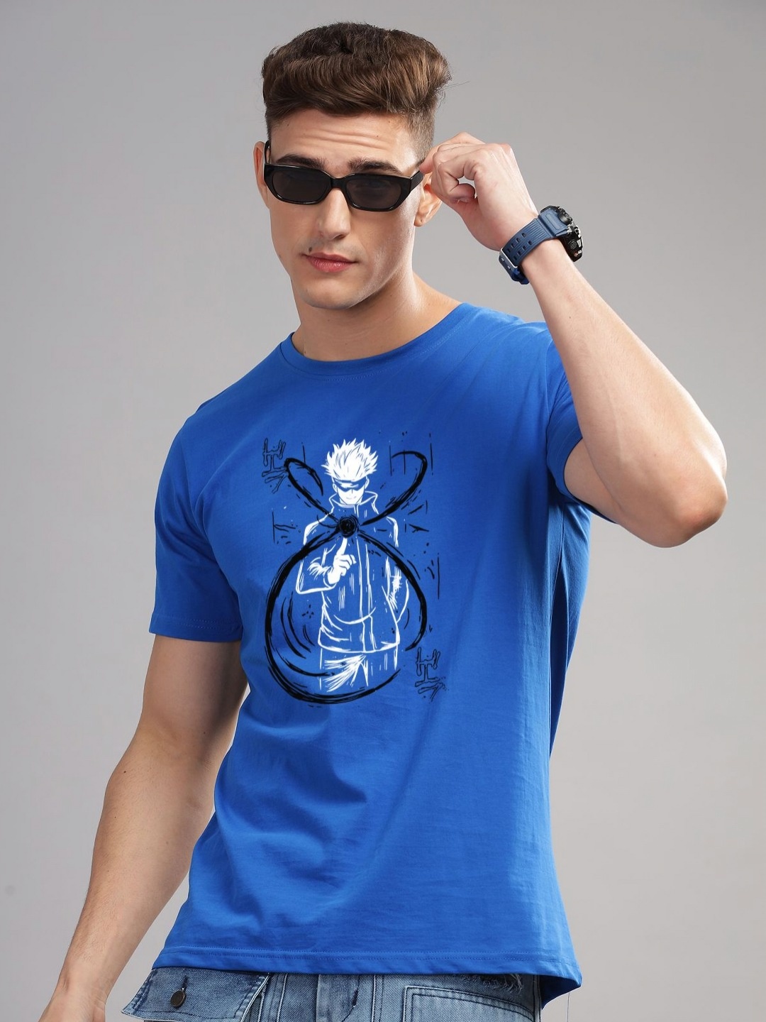 

ADRO Men Graphic Printed Graphic Print Others Round Neck Cotton Tshirt, Blue