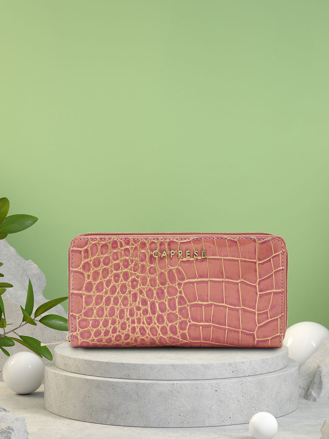 

Caprese Miranda Women Textured Zip Around Wallet, Pink