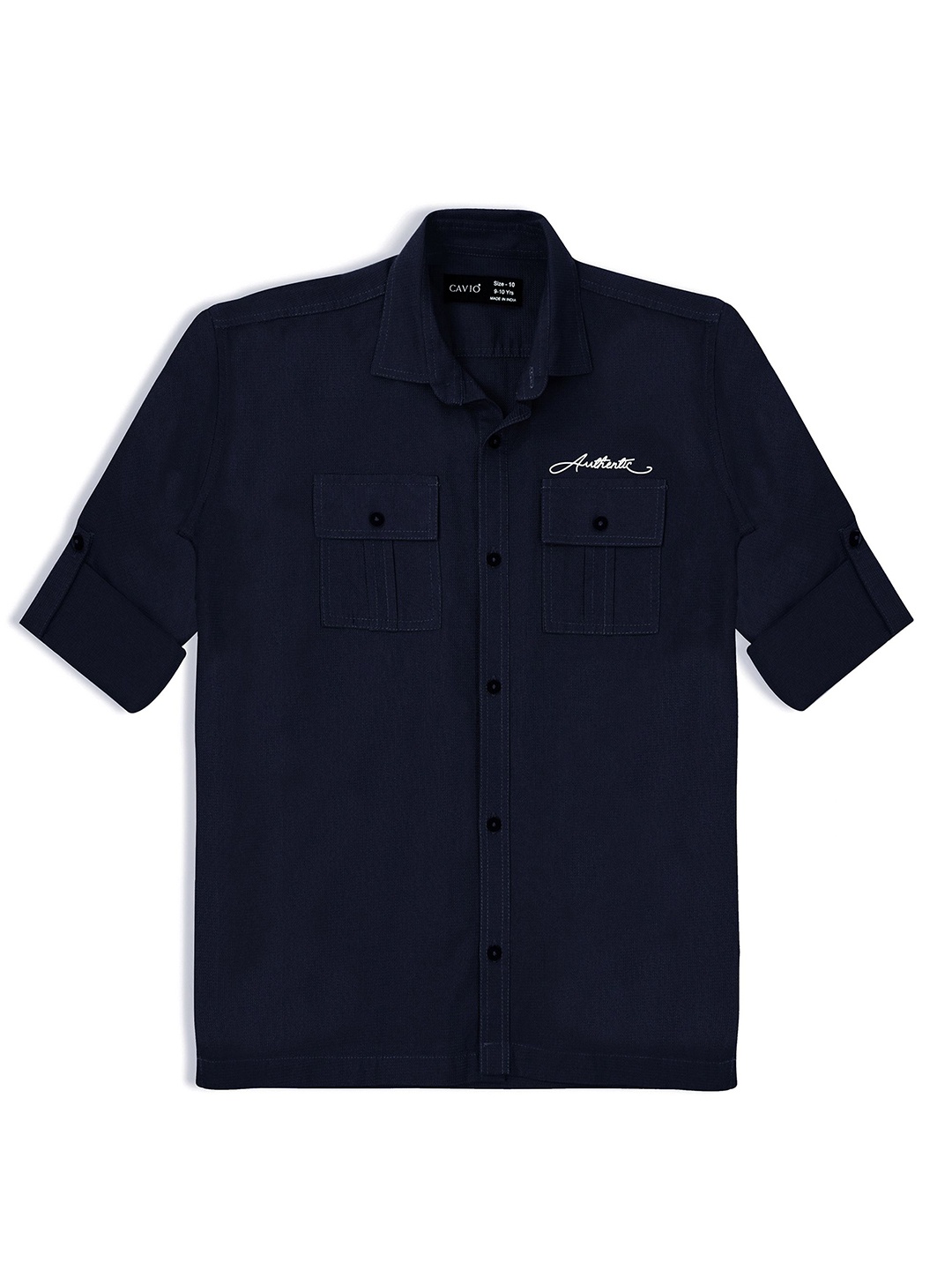

CAVIO Boys Comfort Spread Collar Solid Cotton Casual Shirt, Navy blue