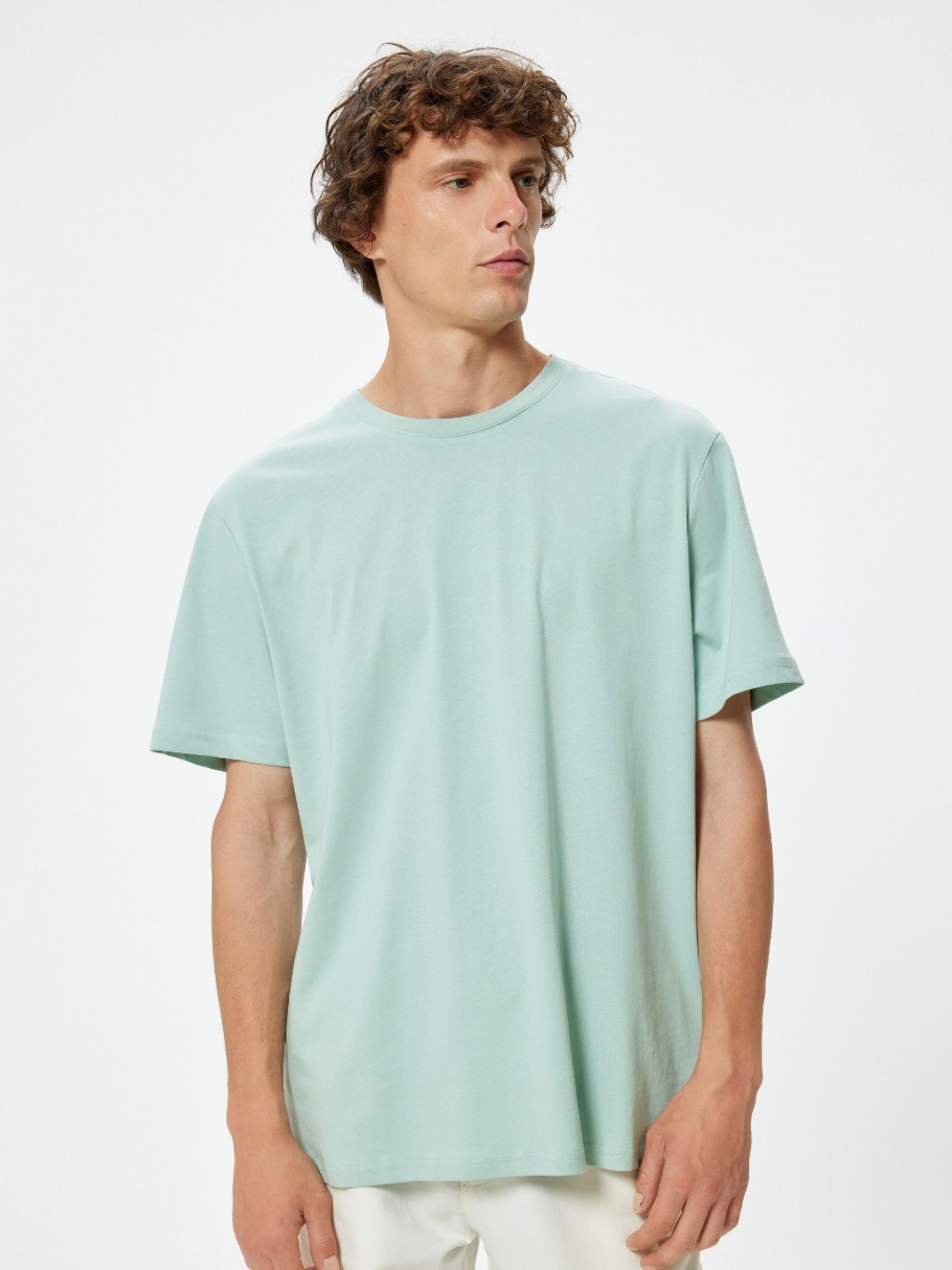 

Koton Men V-Neck Extended Sleeves Raw Edge T-shirt, Blue