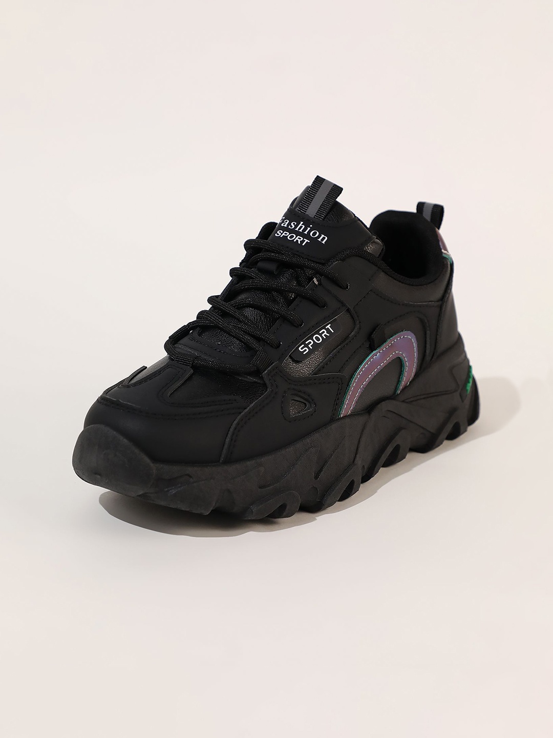 

LULU & SKY Women PU Lace-Ups Trekking Shoes, Black