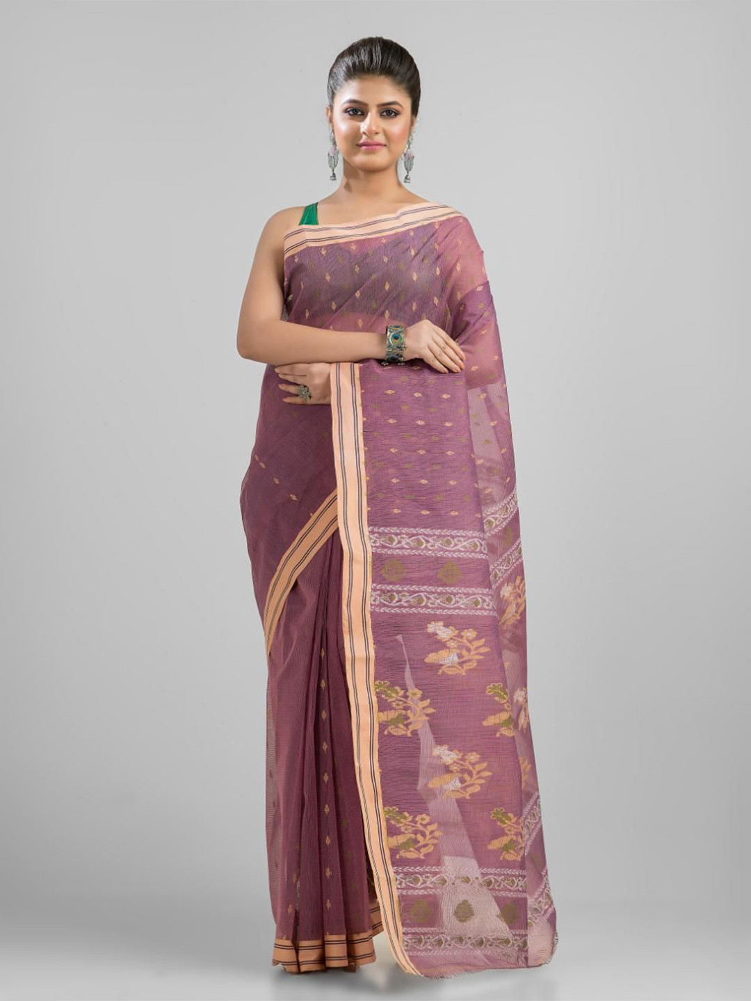 

SAJASAJO Woven Design Ethnic Motifs Pure Cotton Saree, Purple