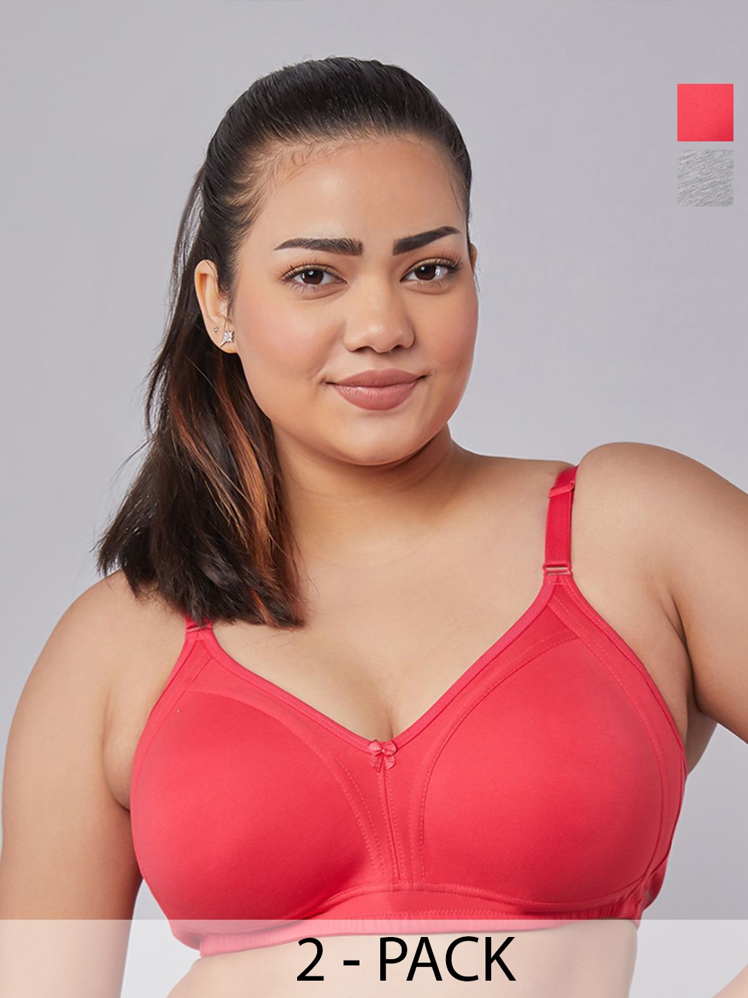 

MAASHIE Pack of 2 Full Coverage Padded Bra GRY-HP, Grey