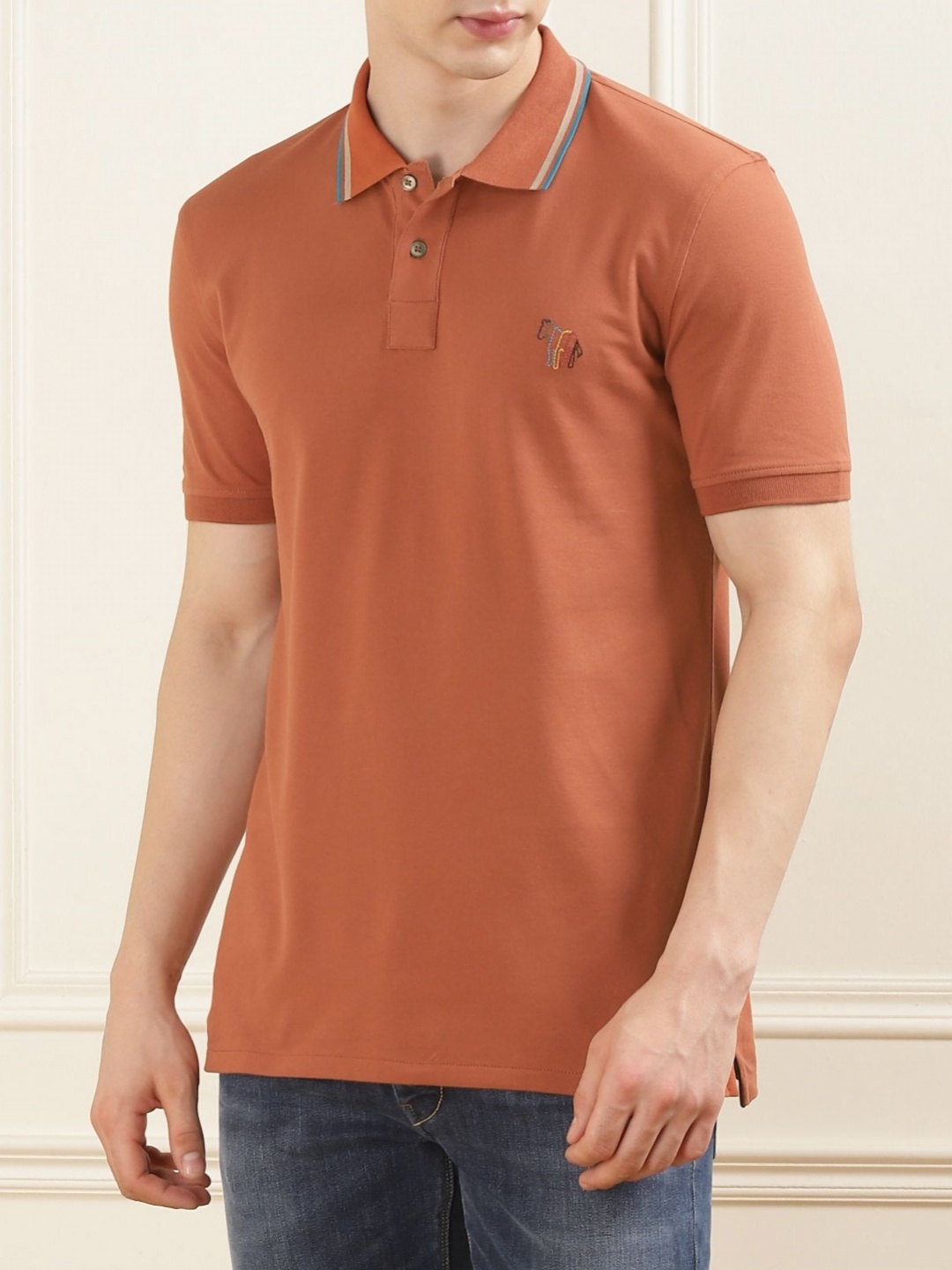 

PS By Paul Smith Men Polo Collar Applique T-shirt, Orange