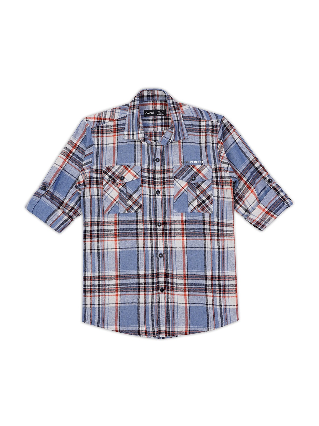 

CAVIO Boys Comfort Spread Collar Tartan Checked Cotton Casual Shirt, Orange