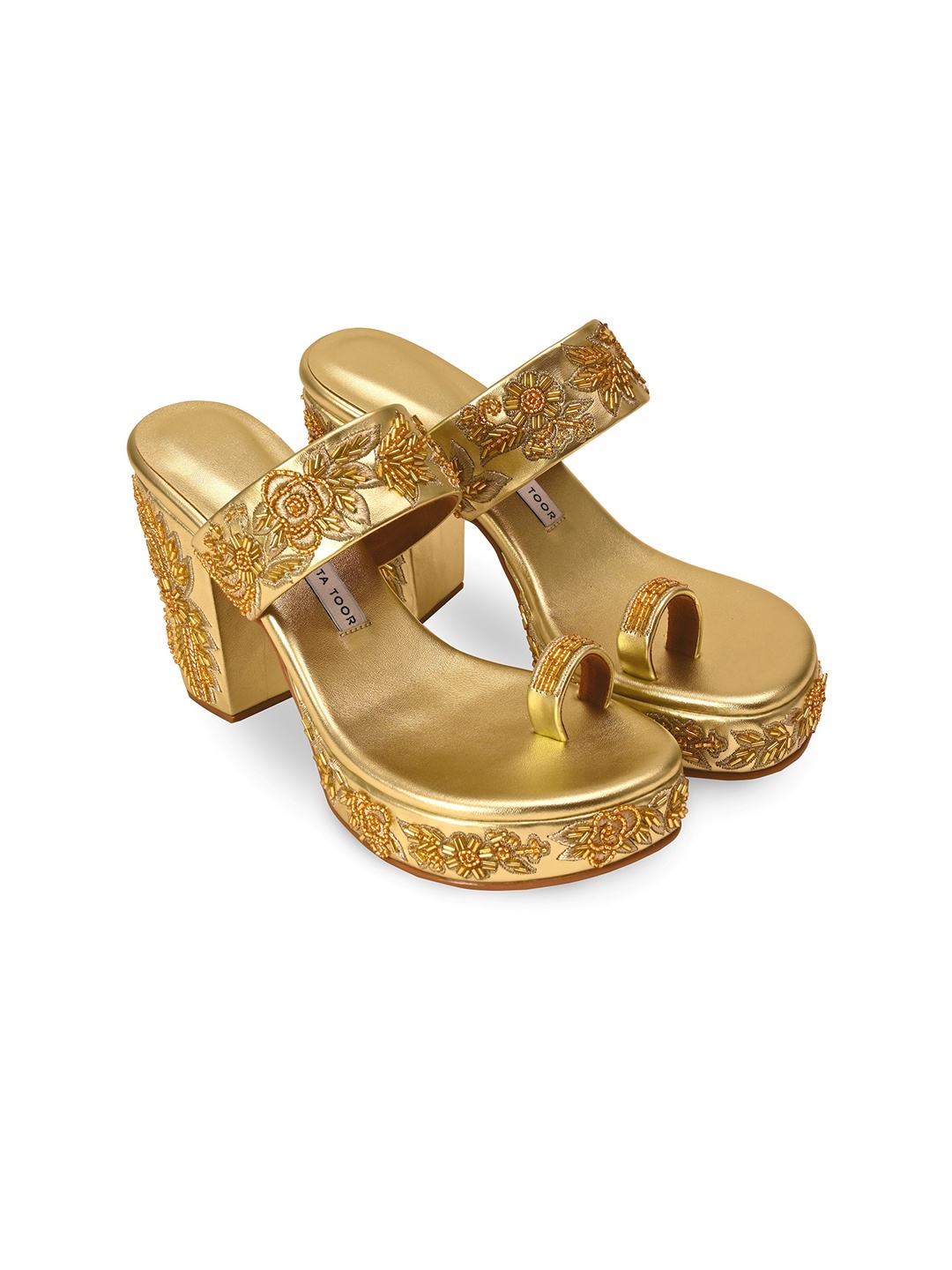 

Aprajita Toor Ethnic Embellished Open Toe Block Heel Sandals, Gold