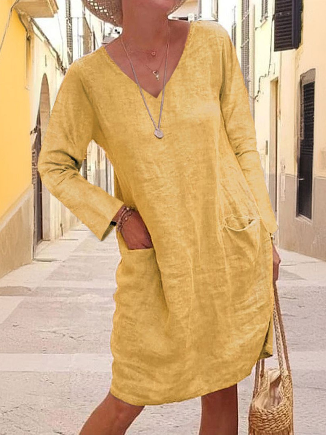 

StyleCast Georgette V-Neck A-Line Dress, Yellow