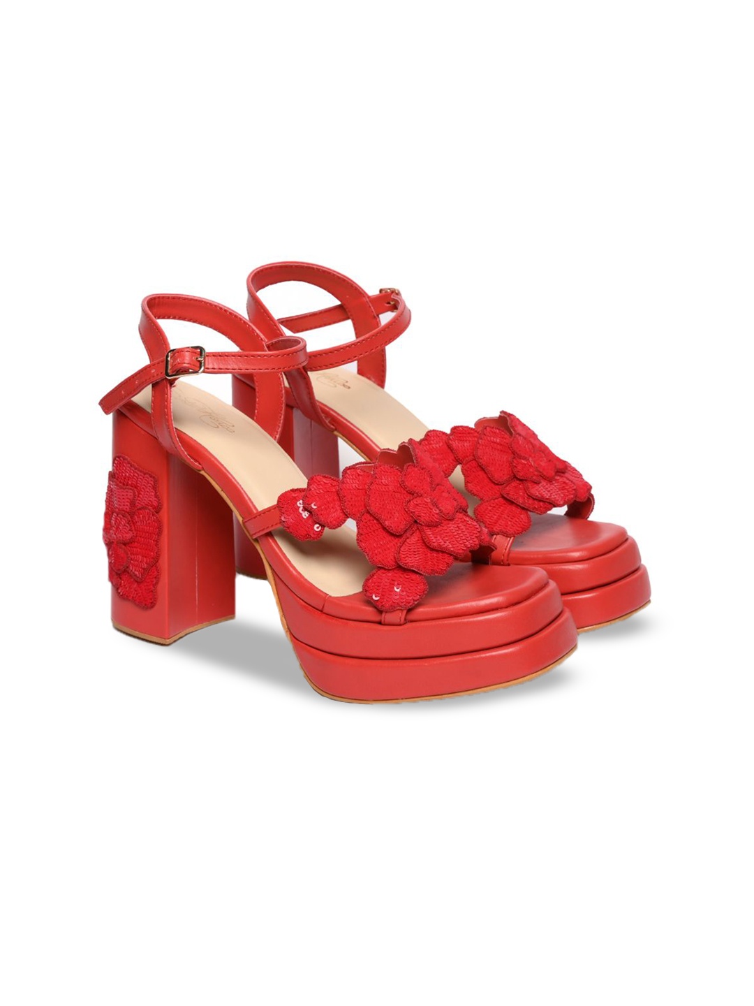 

Sole House Embellished PU Block Heel Sandals, Red