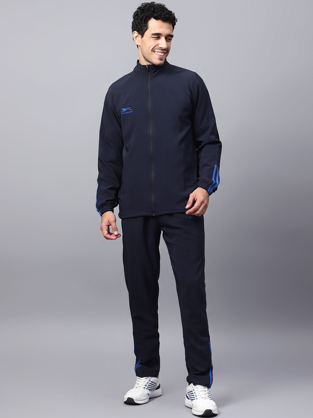 

Shiv Naresh Brand Logo Mock Collar Mid-Rise Sports Tracksuits, Navy blue