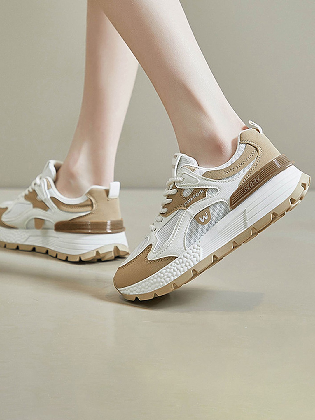 

LULU & SKY Women Colourblocked PU Lace-Up Sneakers, Khaki