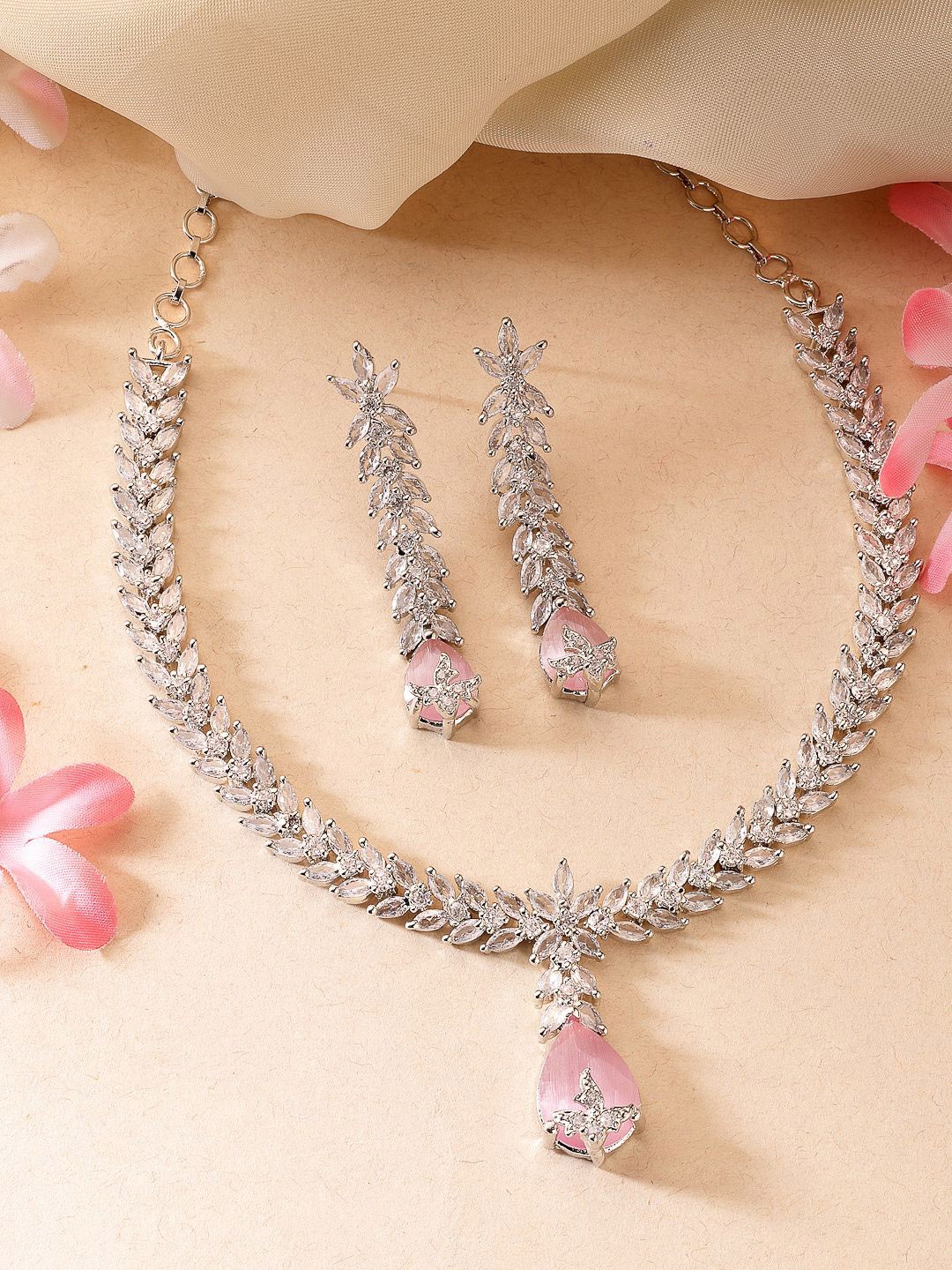 

ADIVA Silver Plated American Diamond Studded Jewellery Set