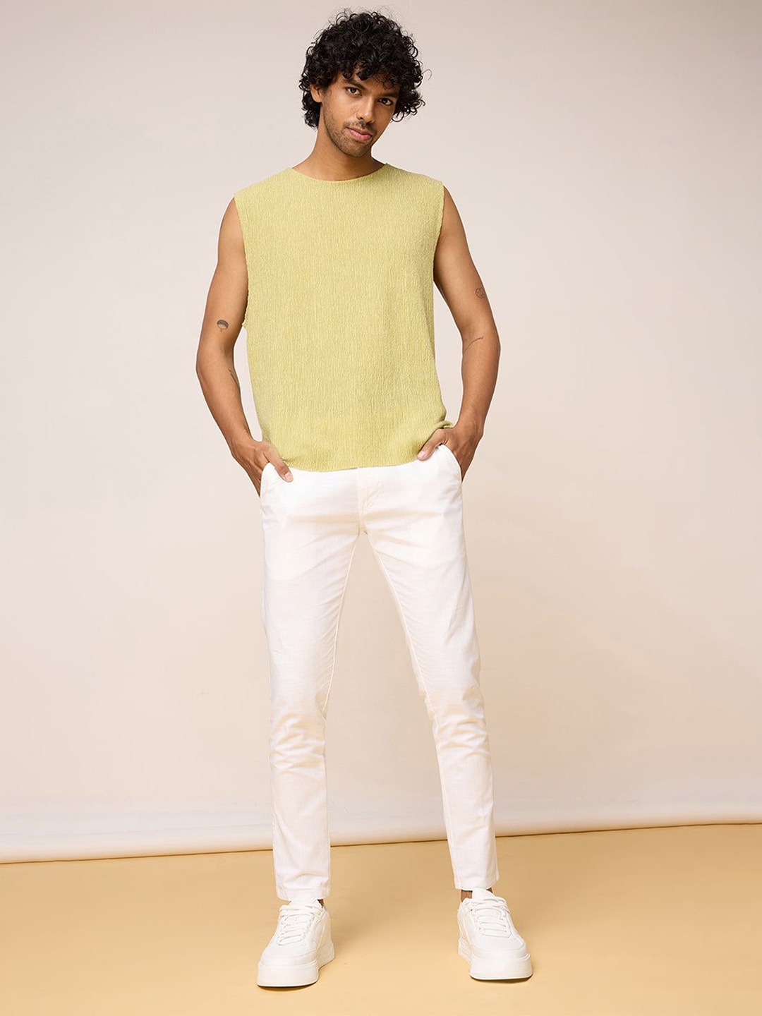 

FREAKINS Men Cotton Mid-Rise Flat-Front Slim Fit Trousers, White