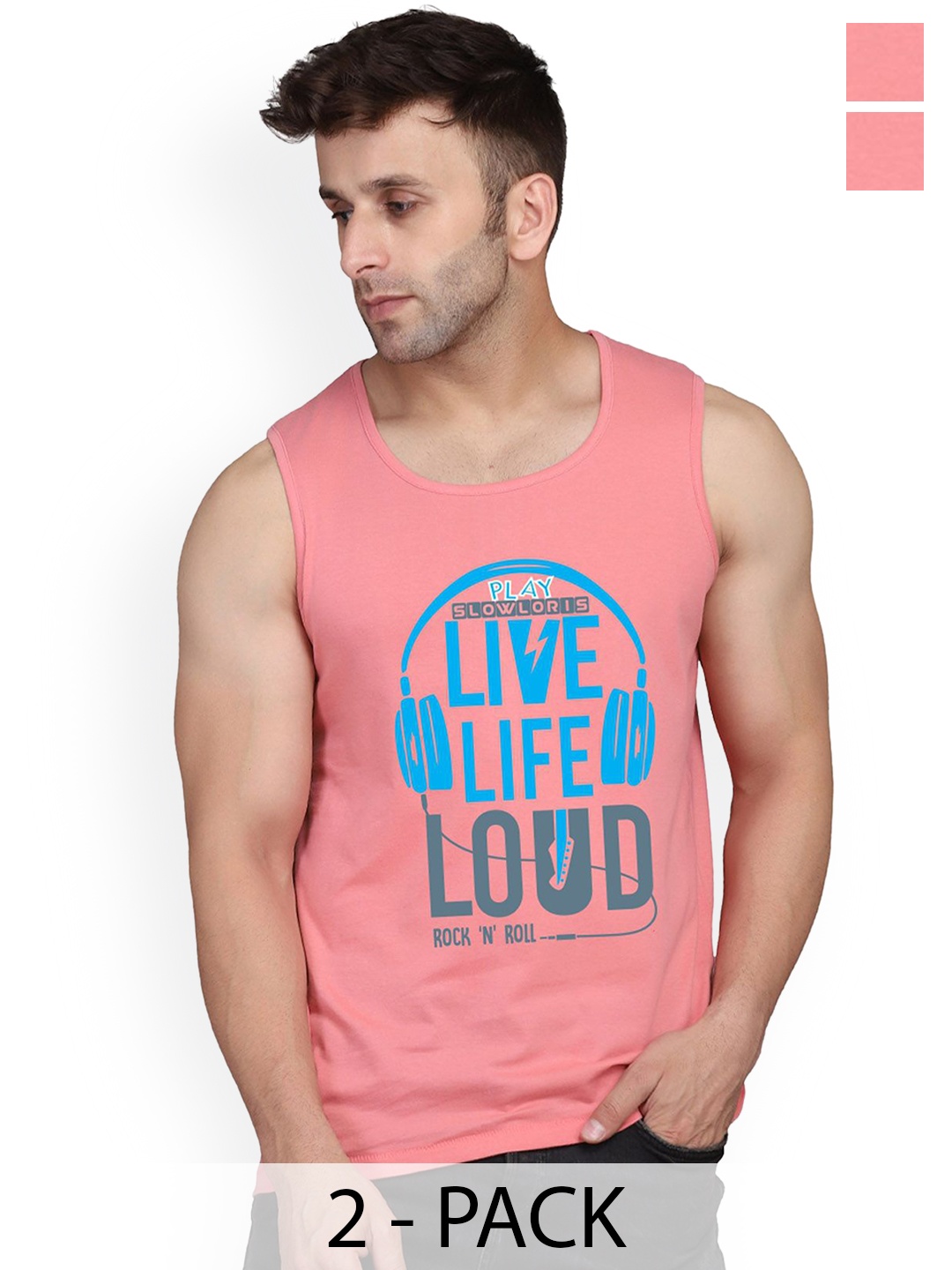 

SLOWLORIS Pack Of 2 Printed Gym Vests, Peach