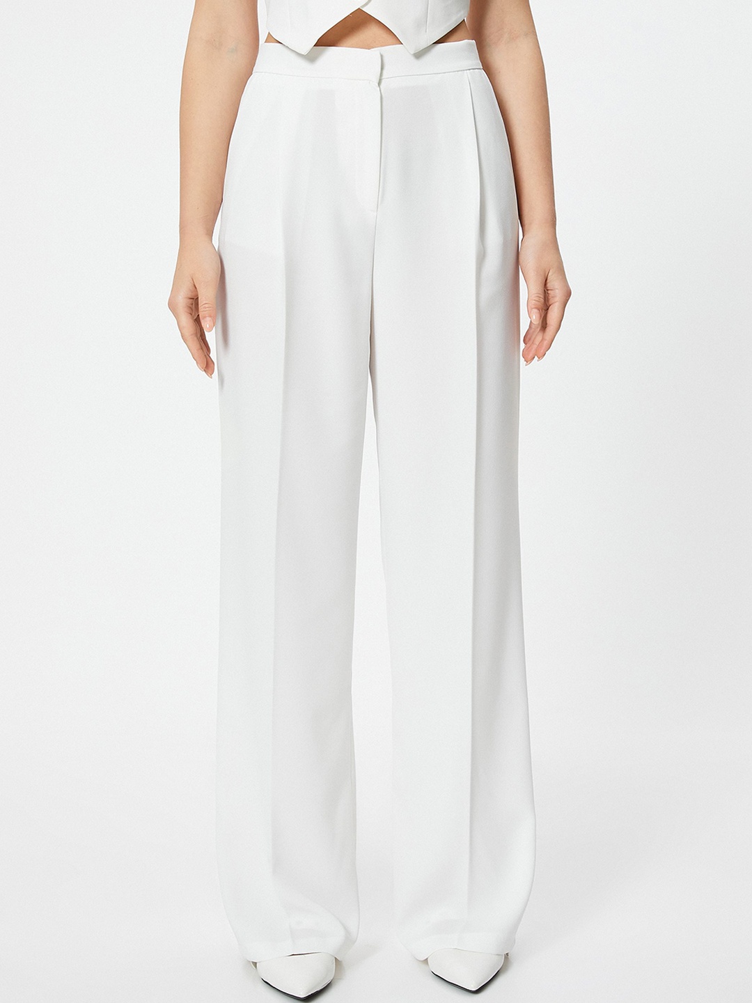 

Koton Women High-Rise Pleated Trousers, Off white