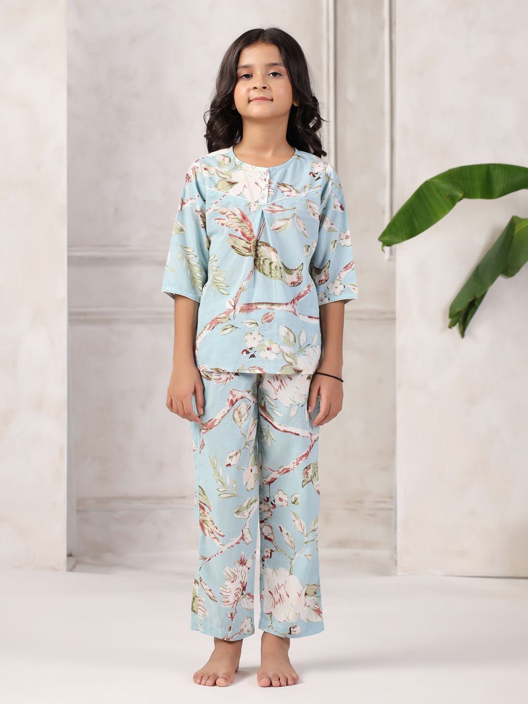 

SANSKRUTIHOMES Girls Pure Cotton Printed Night suit, Blue