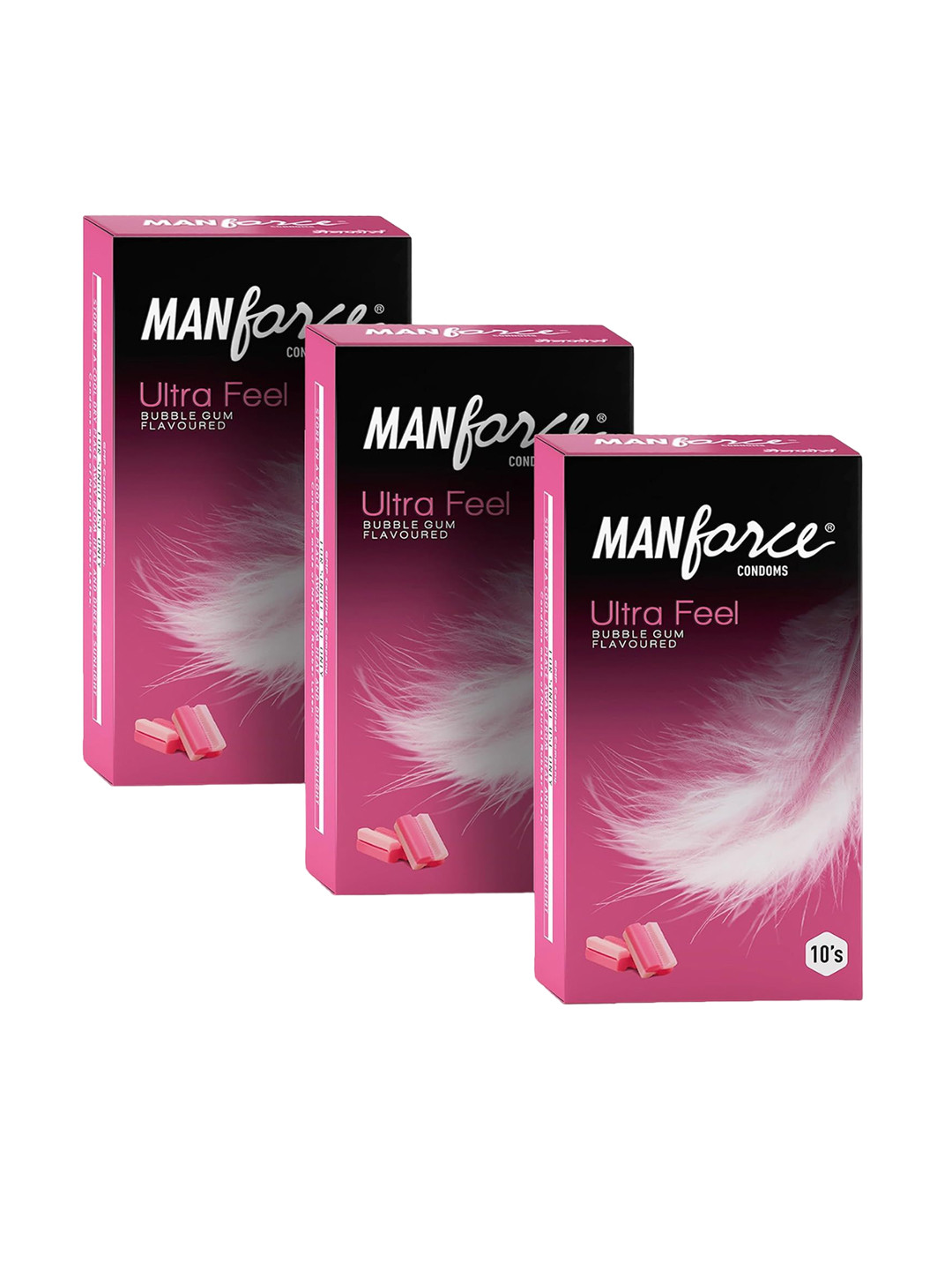 

Manforce Men Set Of 3 Ultra Feel Bubblegum Flavored Condoms - 10 Pcs Each, Pink