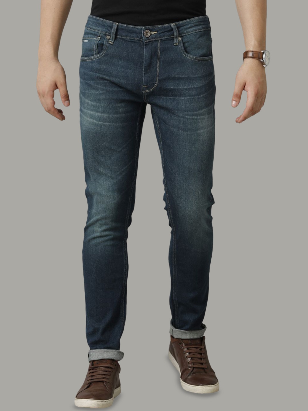

Voi Jeans Men Skinny Fit Mid-Rise Heavy Fade Stretchable Jeans, Blue