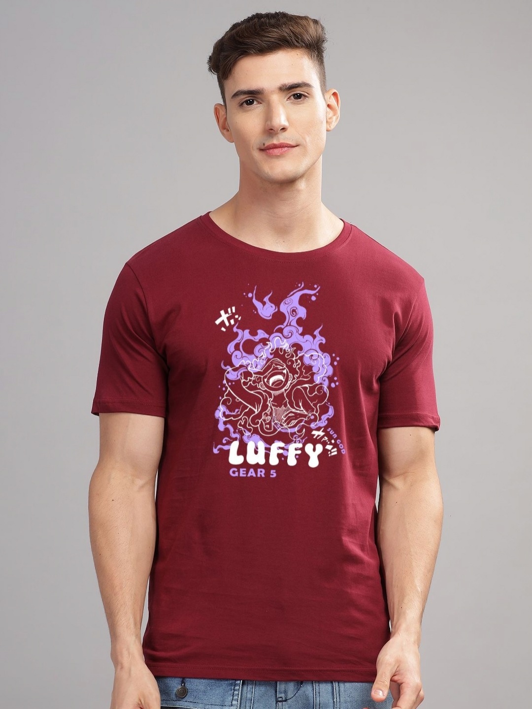 

ADRO Men Typography Printed Raw Edge T-shirt, Maroon