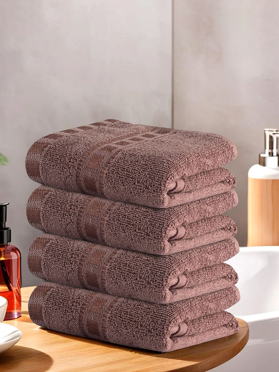 

Kuber Industries Coffee Brown 4 Pieces Cotton Highly Absorbent 225 GSM Face Towels