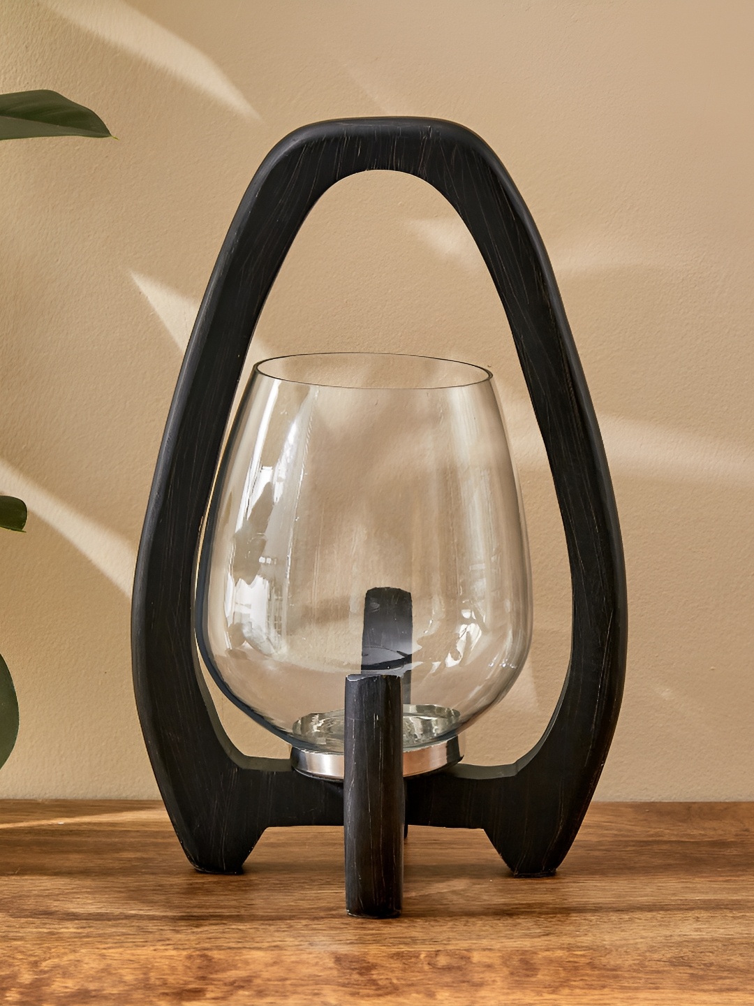 

Home Centre Black Glass and Wooden Lantern Candle Holder