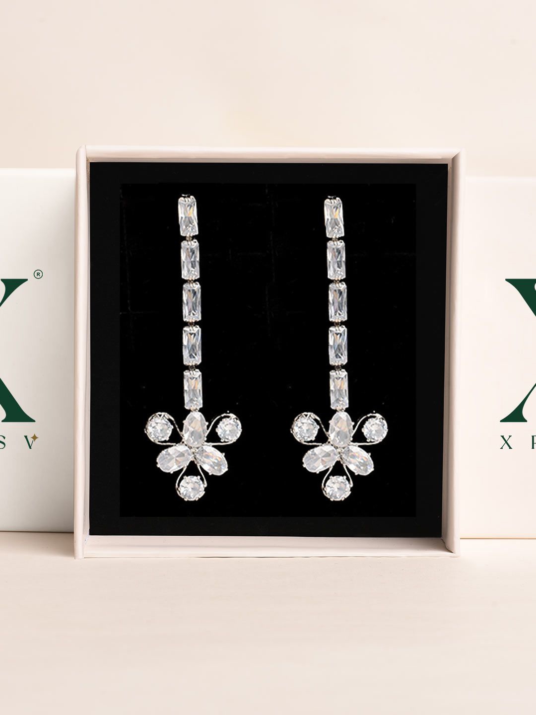 

XPNSV Timeless Silver-Plated Cubic Zirconia Studded Drop Earrings