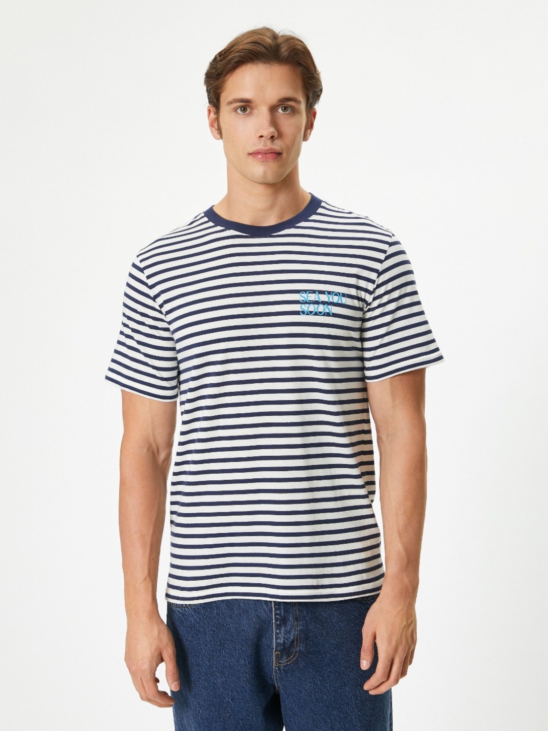 

Koton Men Striped Applique Slim Fit T-shirt, Blue