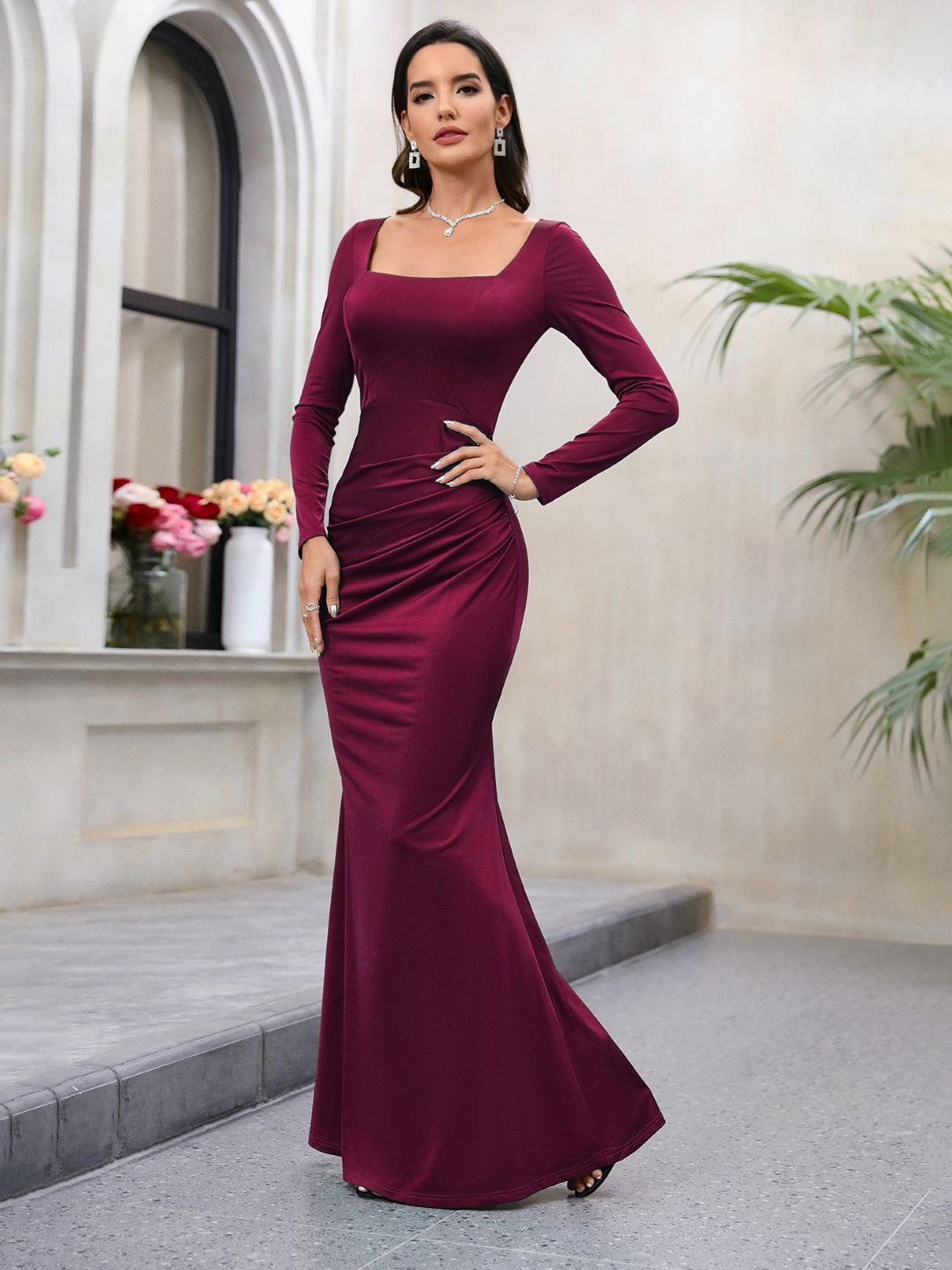 

StyleCast Square Neck Bodycon Maxi Dress, Burgundy