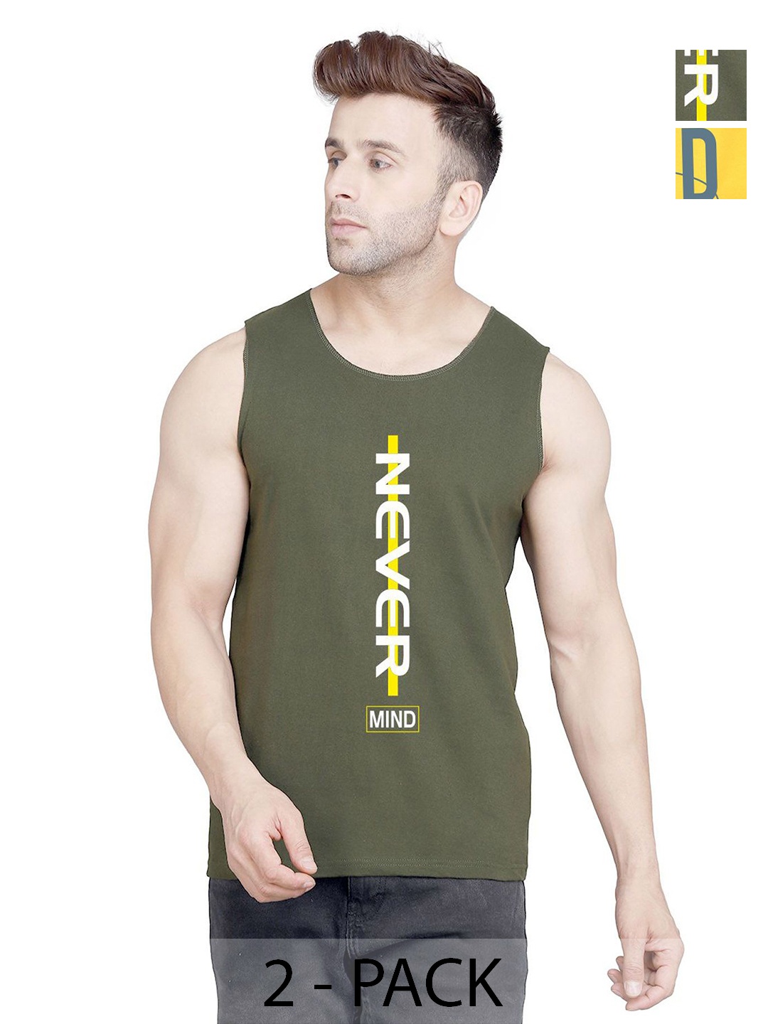 

SLOWLORIS Men Pack Of 2 Typography Printed Round Neck Cotton Slim Fit T-shirts, Yellow