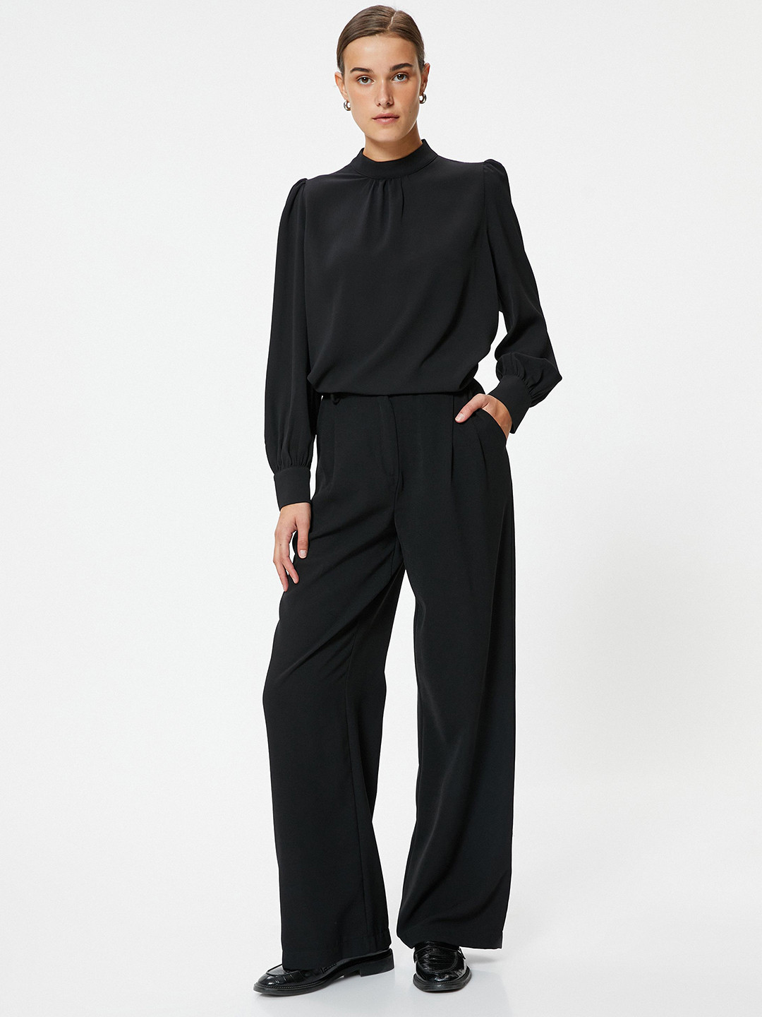 

Koton Women Solid High Neck Polyester Top, Black