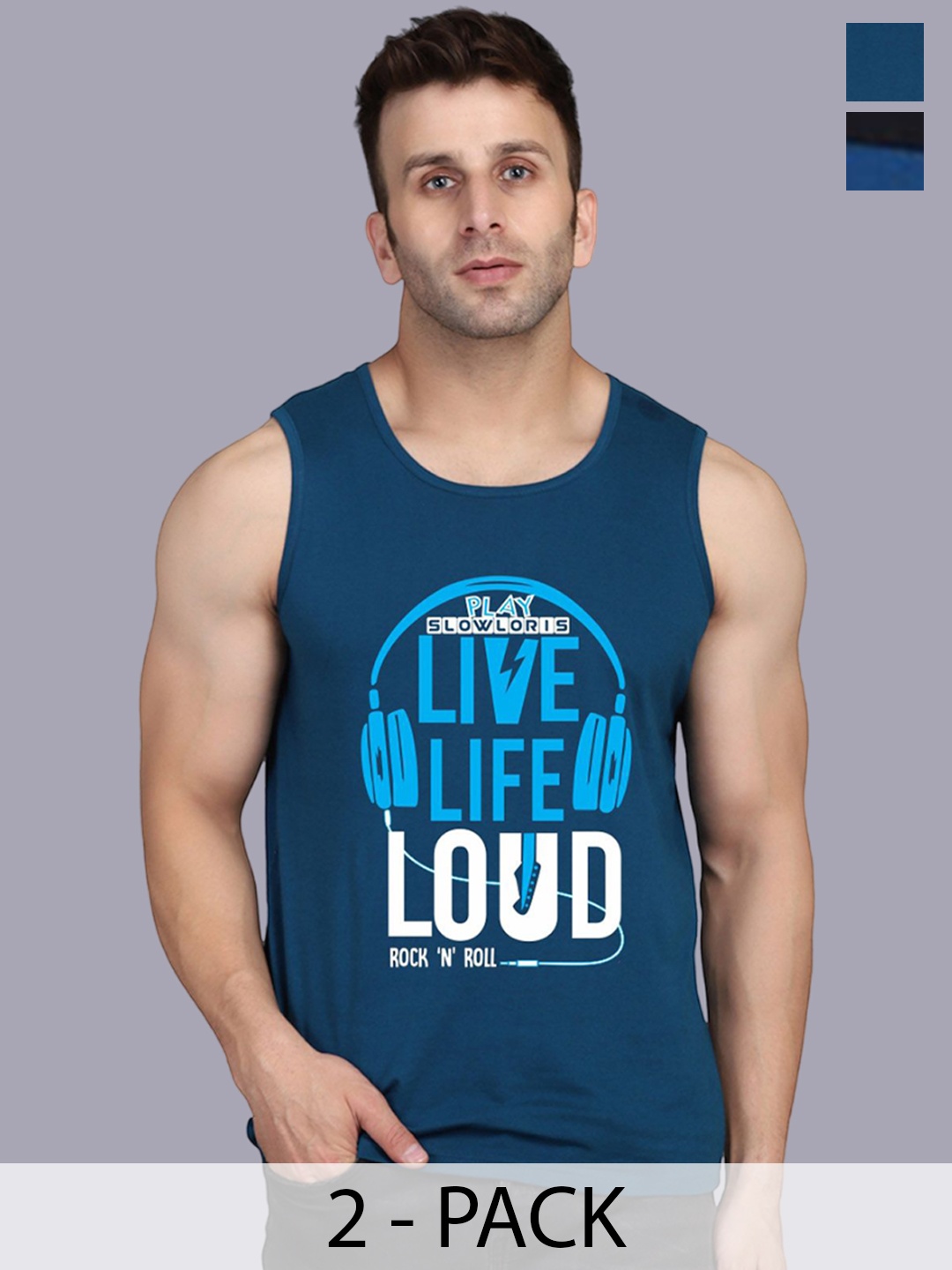 

SLOWLORIS Pack Of 2 Printed Gym Vests, Teal