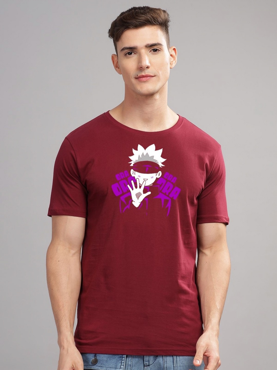 

ADRO Men Printed Raw Edge T-shirt, Maroon
