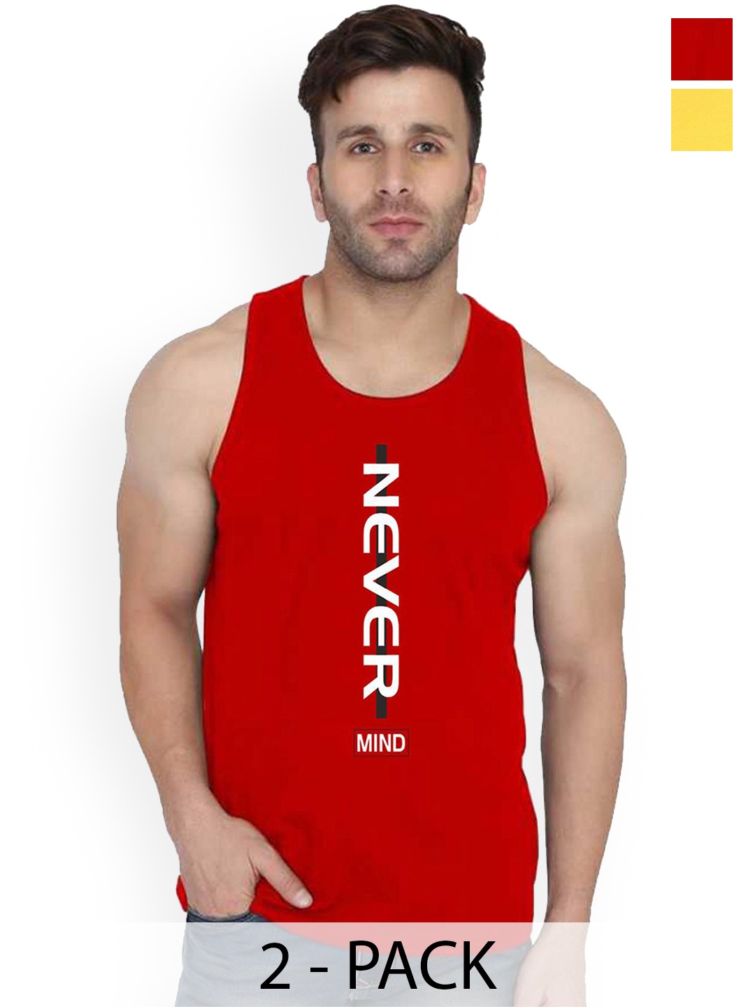 

SLOWLORIS Pack Of 2 Printed Gym Vests SL26 COMBO (LOUD YELLOW) (NVR RED)