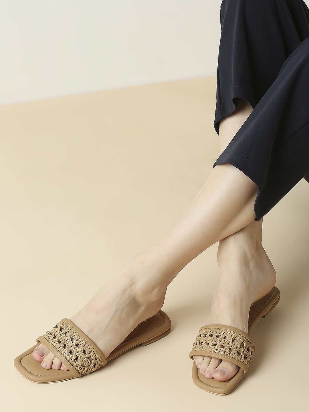 

Inc 5 Women Synthetic Textured Open Toe Flats, Beige