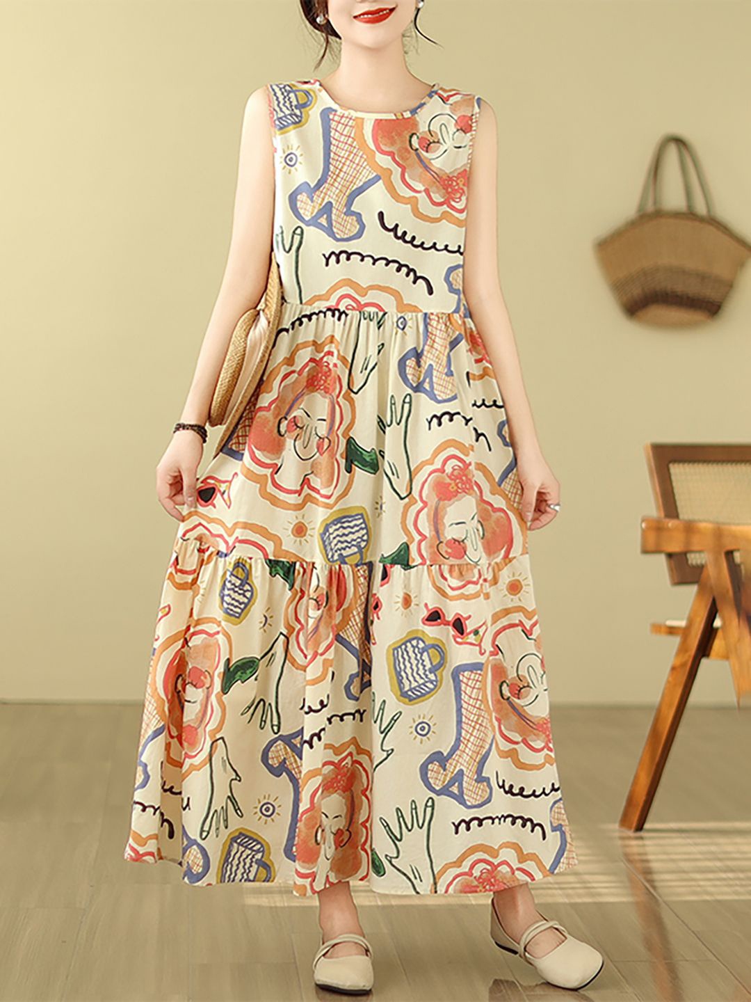 

JC Mode Printed A-Line Maxi Dress, Yellow